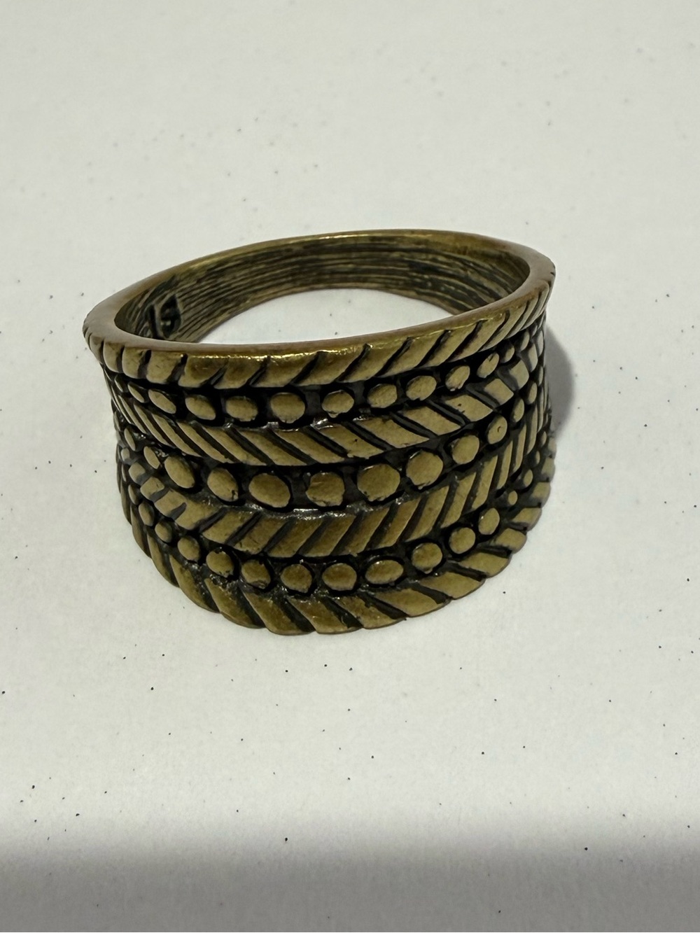 Lia Sophia Rattan Brass-Tone Braided Wheat Pattern Wide Band Ring, size 9
